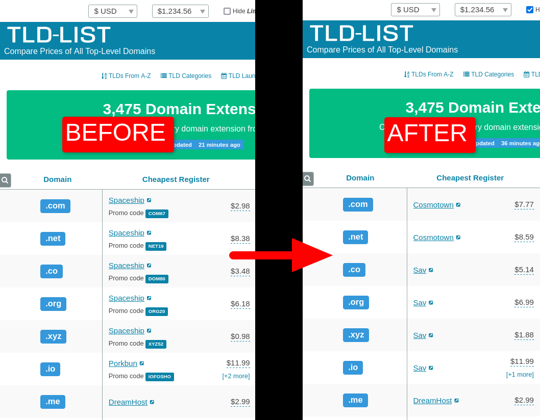hide limited use promotional pricing before and after