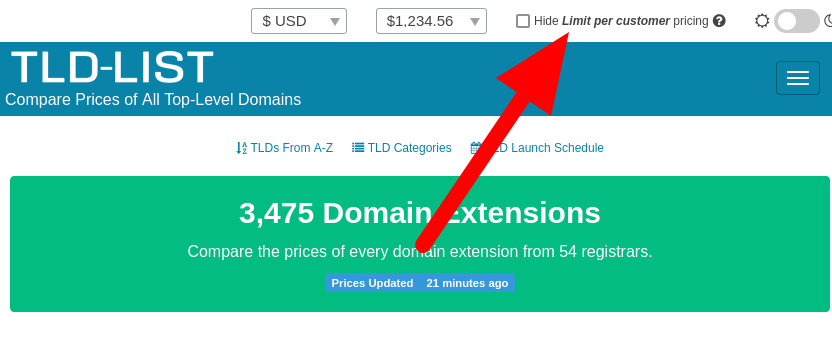toggle to hide limited use promotional pricing
